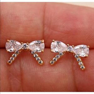 Gold Filled & Topaz Zircon Bowknot Stud Earrings